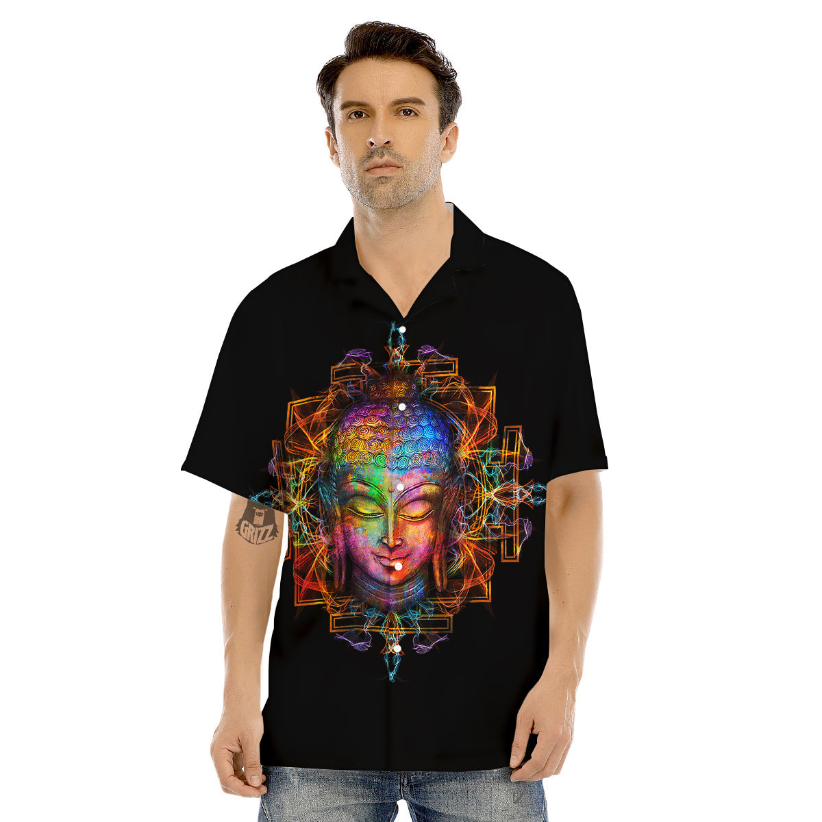 Buddha Colorful Print Men's Hawaiian Shirt-grizzshop