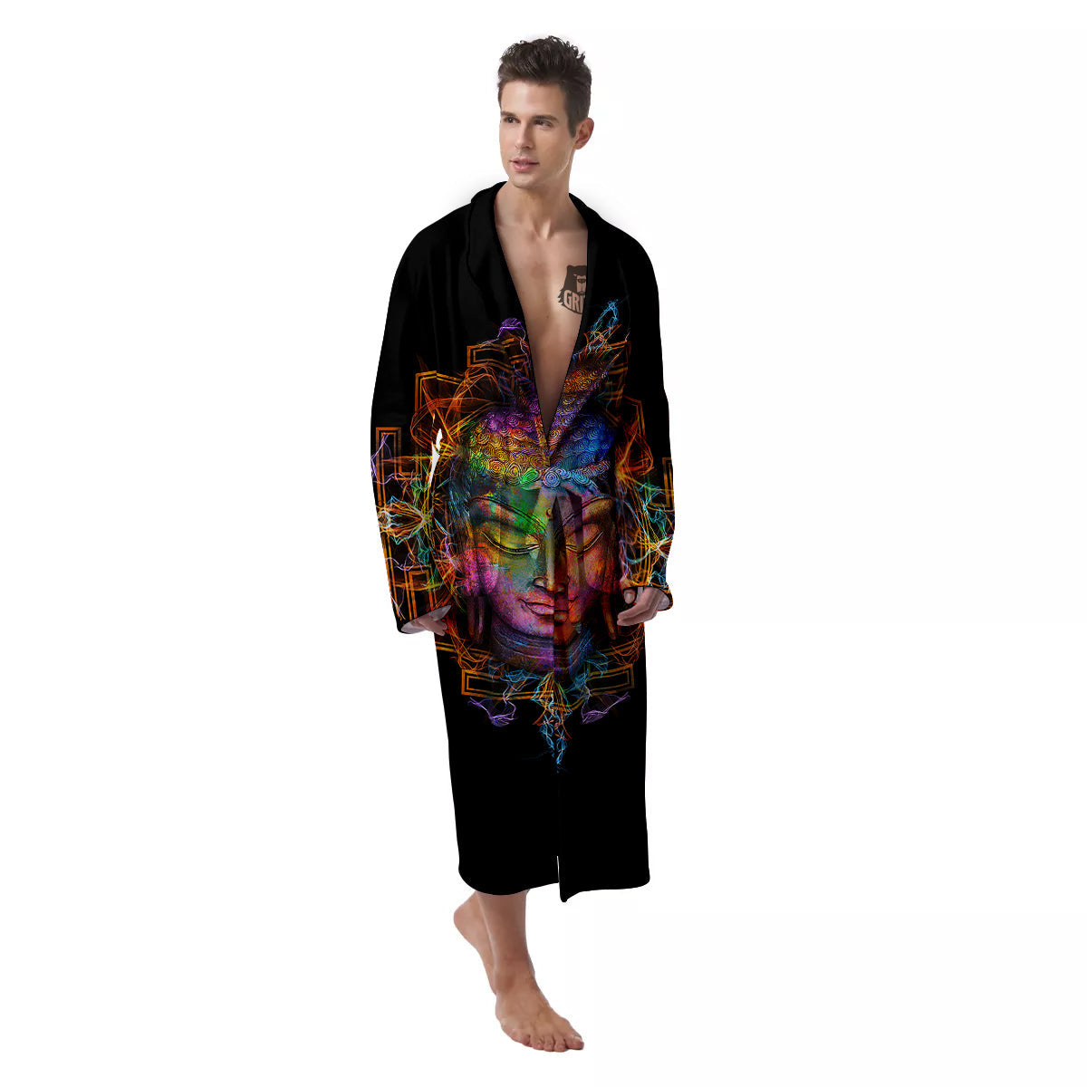 Buddha Colorful Print Men's Robe-grizzshop