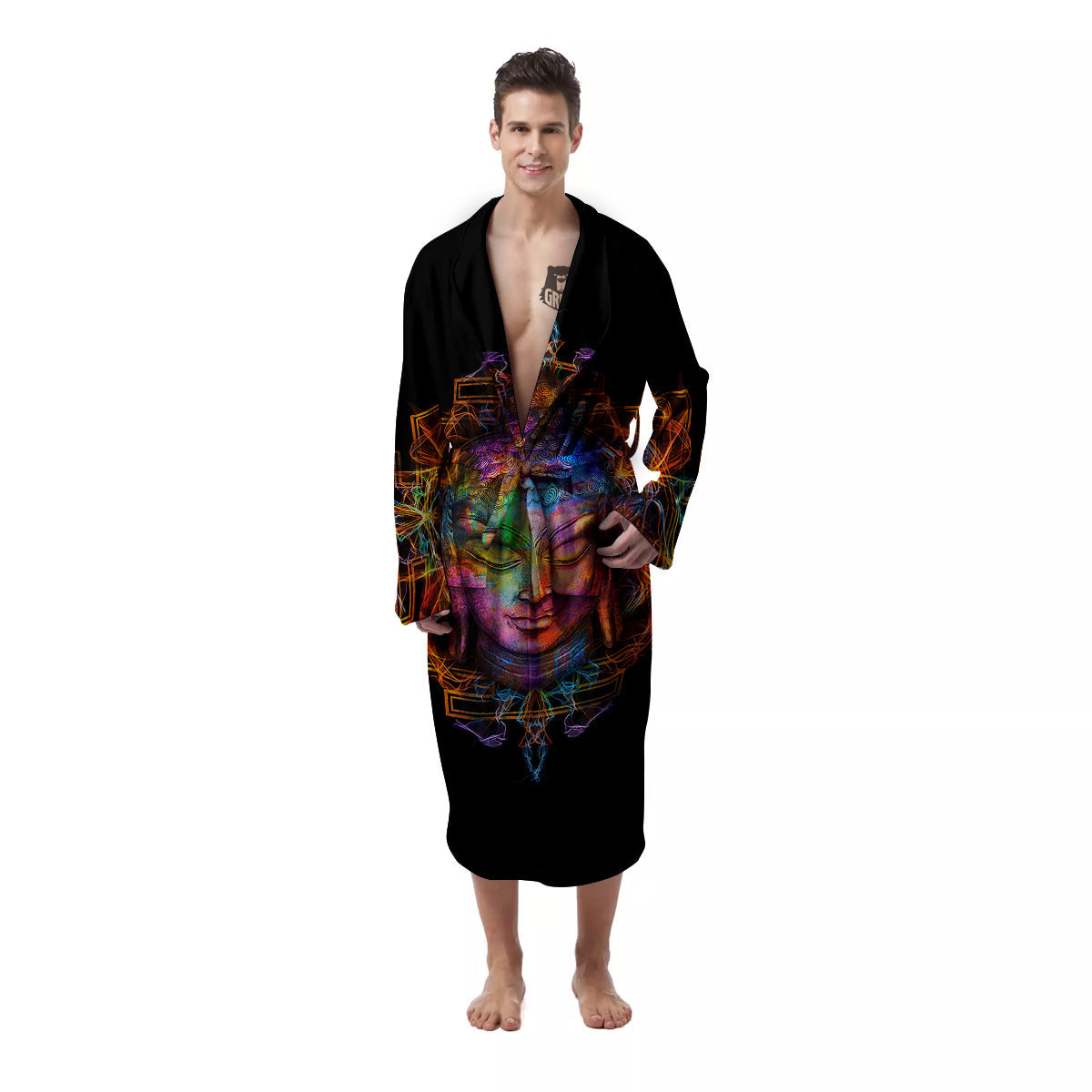 Buddha Colorful Print Men's Robe-grizzshop