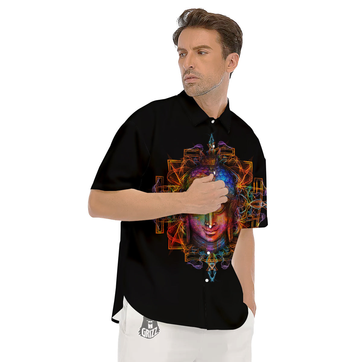 Buddha Colorful Print Men's Short Sleeve Shirts-grizzshop