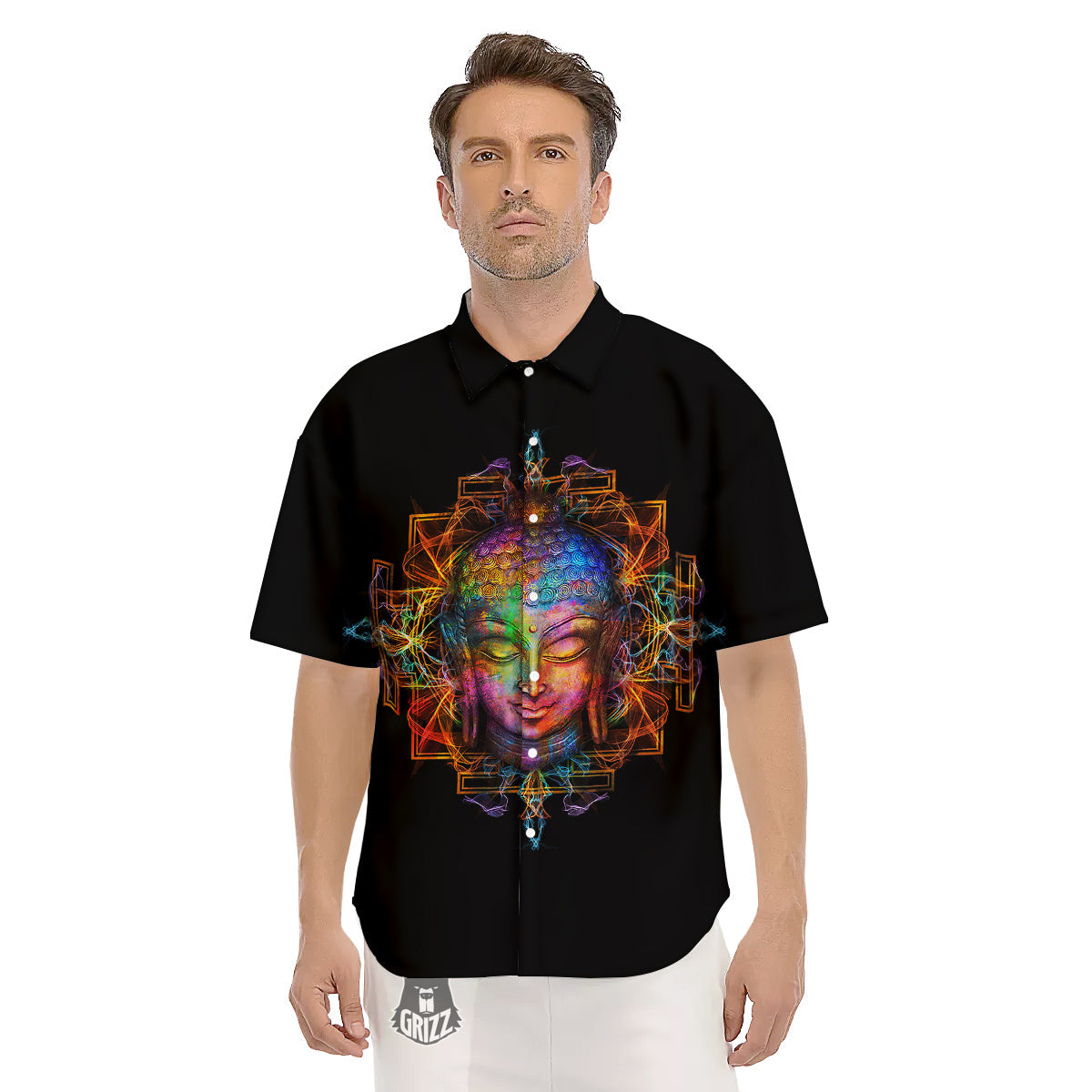 Buddha Colorful Print Men's Short Sleeve Shirts-grizzshop