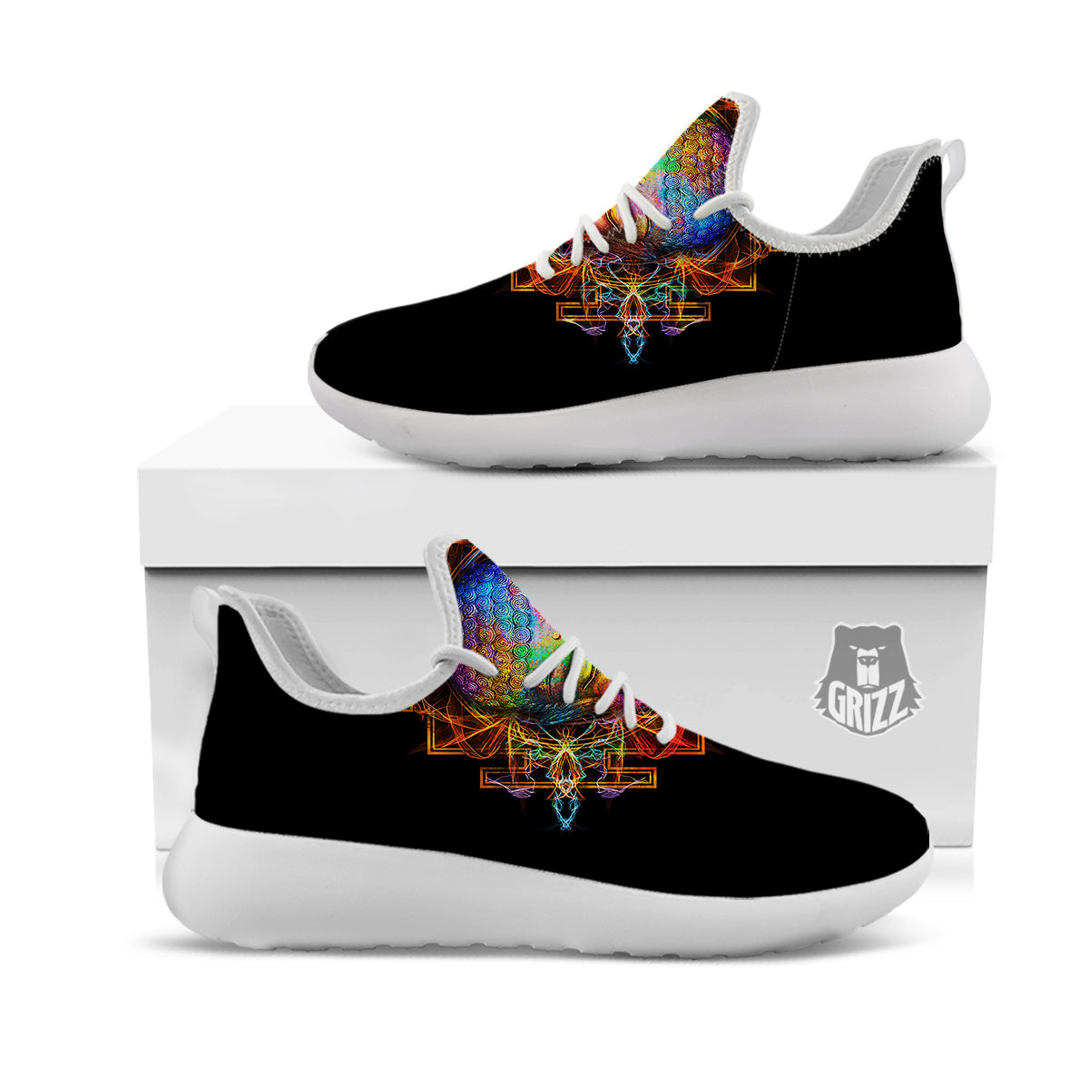 Buddha Colorful Print White Athletic Shoes-grizzshop