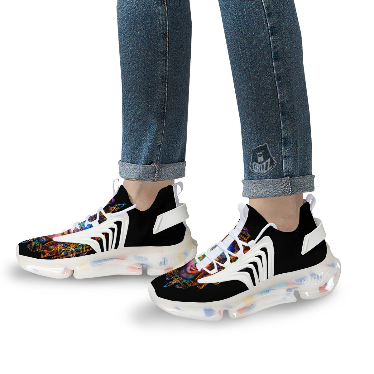 Buddha Colorful Print White Gym Shoes-grizzshop