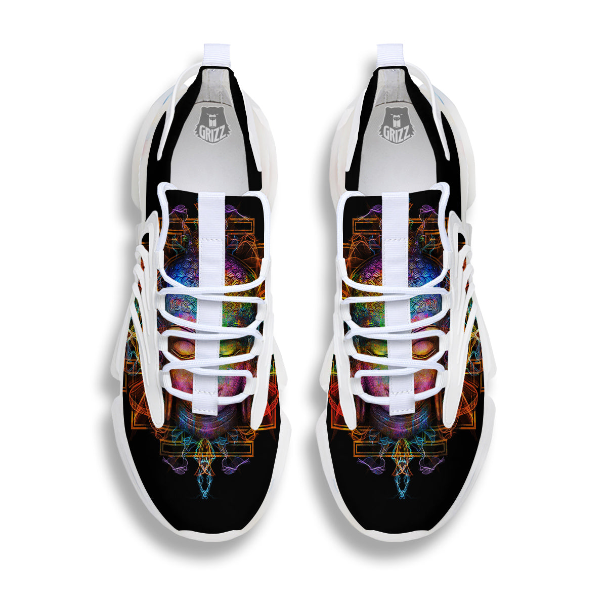 Buddha Colorful Print White Gym Shoes-grizzshop