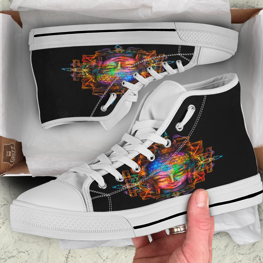 Buddha Colorful Print White High Top Shoes-grizzshop