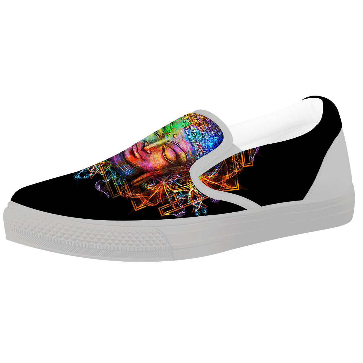 Buddha Colorful Print White Slip On Shoes-grizzshop