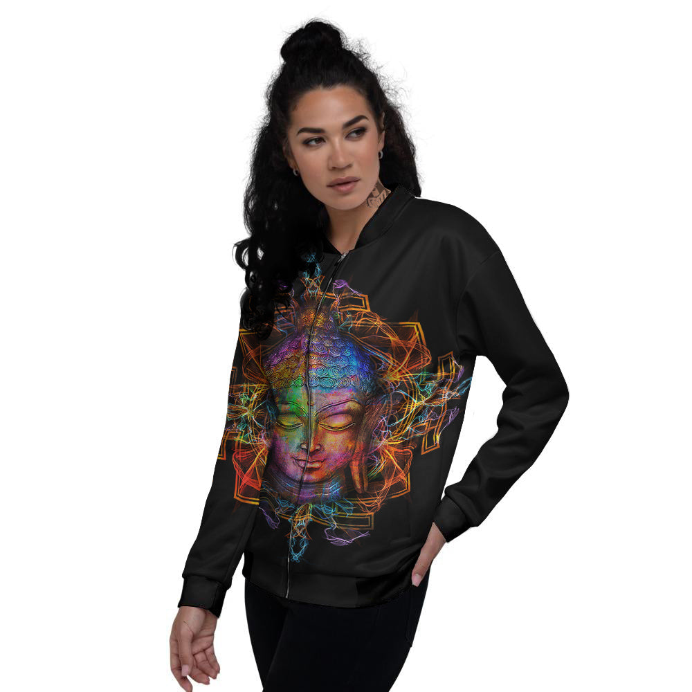 Buddha Colorful Print Women's Bomber Jacket-grizzshop