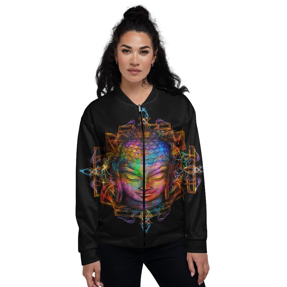 Buddha Colorful Print Women's Bomber Jacket-grizzshop