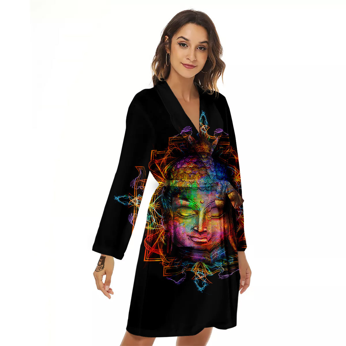 Buddha Colorful Print Women's Robe-grizzshop