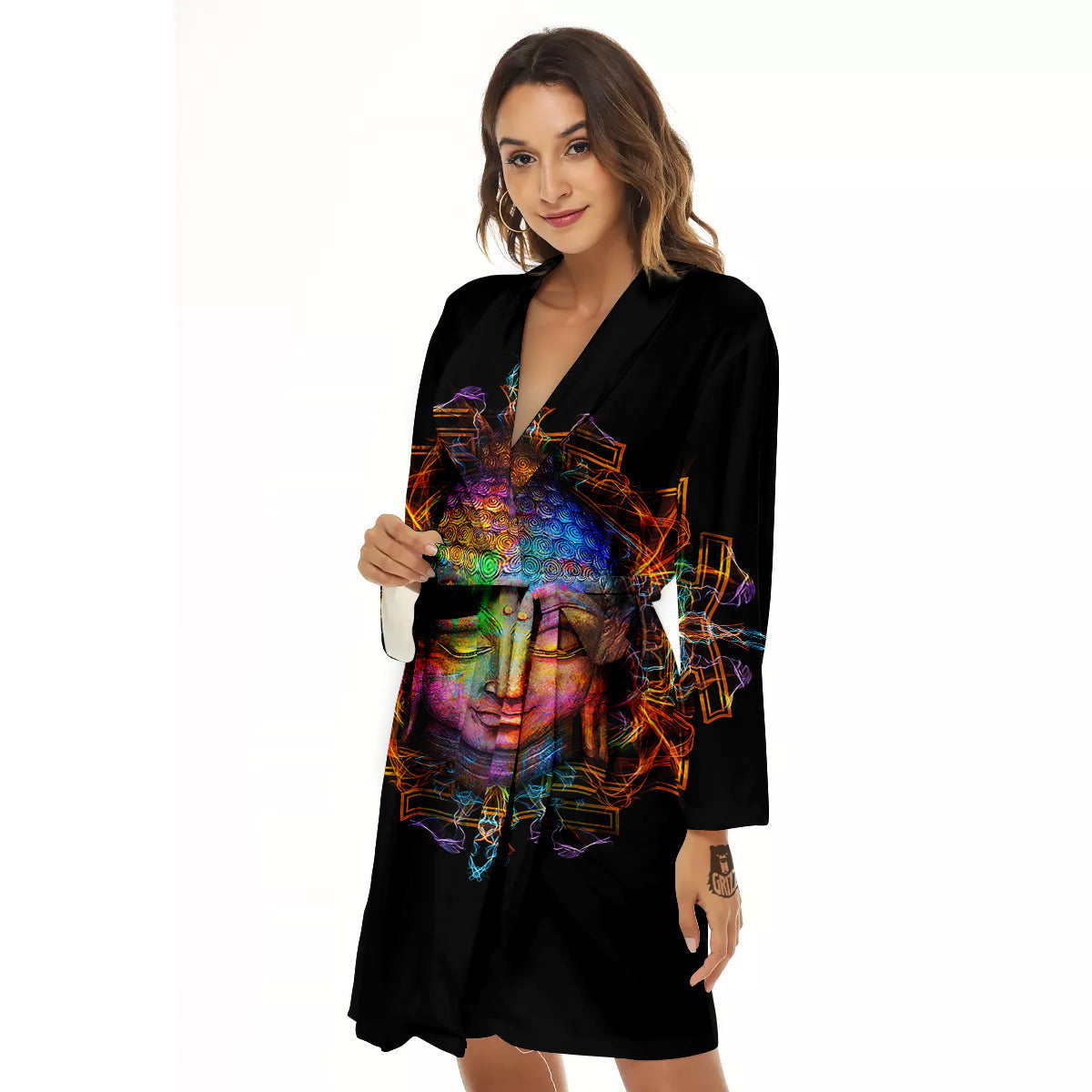 Buddha Colorful Print Women's Robe-grizzshop