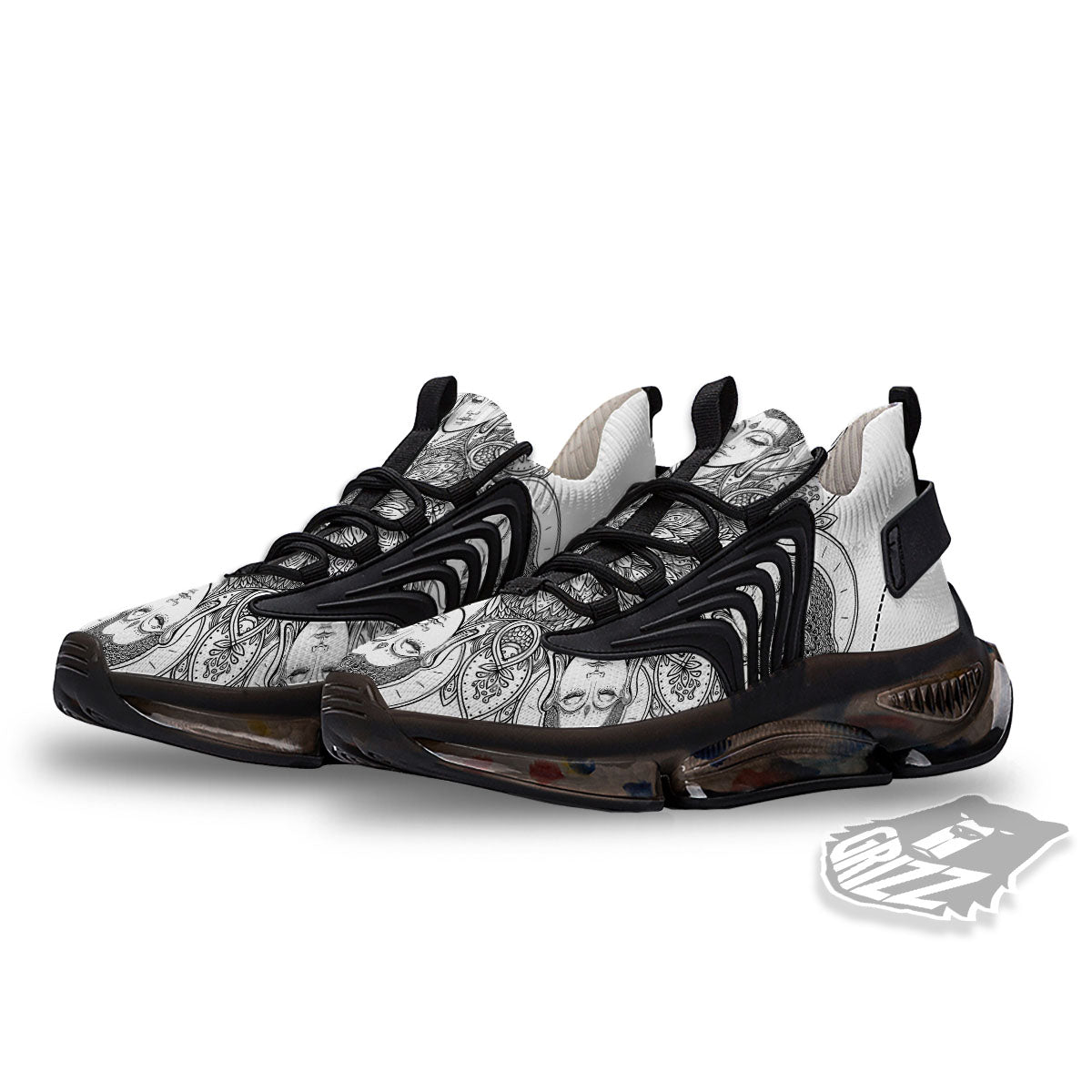 Buddha Face Ornate Mandala Print Black Gym Shoes-grizzshop