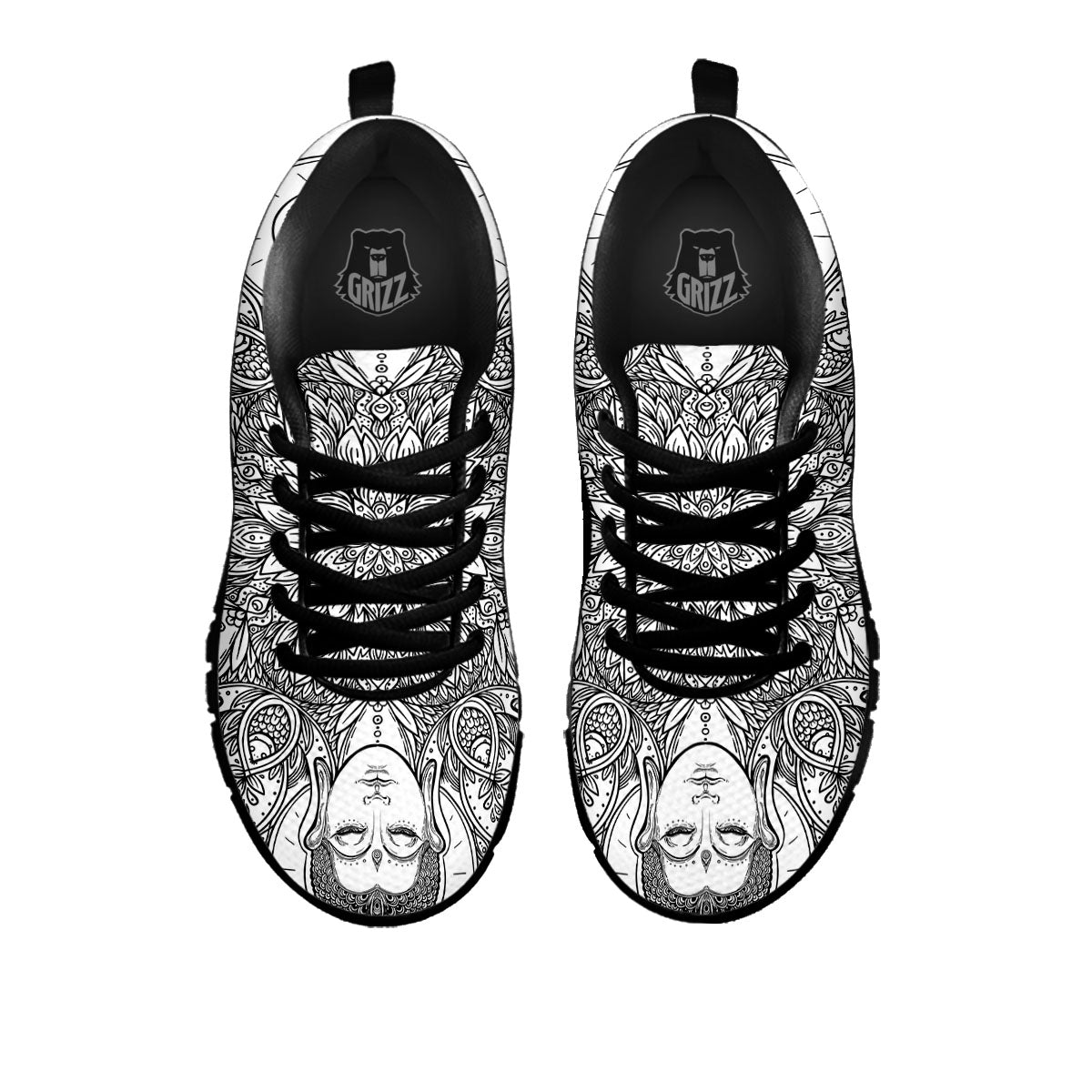 Buddha Face Ornate Mandala Print Black Sneaker-grizzshop