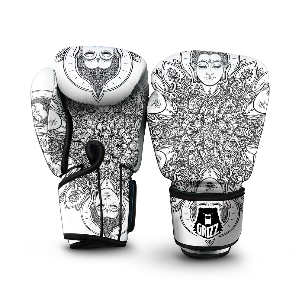 Buddha Face Ornate Mandala Print Boxing Gloves-grizzshop