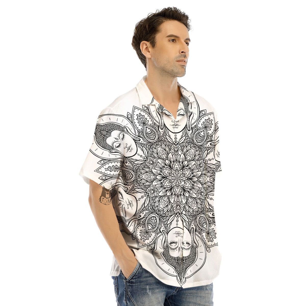 Buddha Face Ornate Mandala Print Men's Hawaiian Shirt-grizzshop