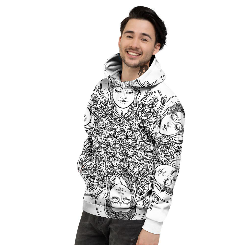 Buddha Face Ornate Mandala Print Men's Hoodie-grizzshop
