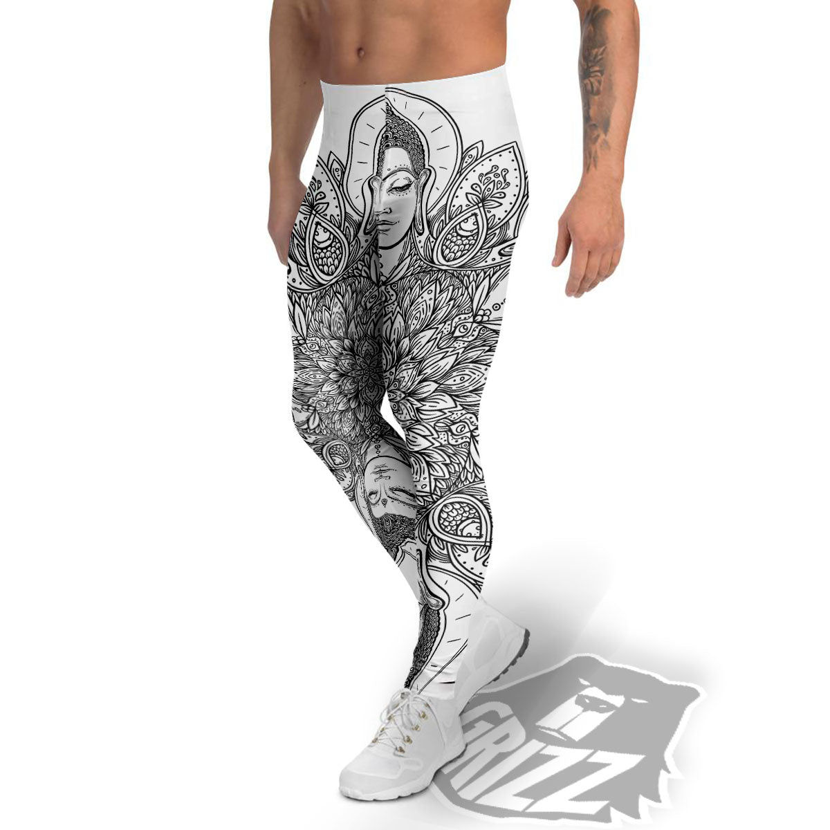Buddha Face Ornate Mandala Print Men's Leggings-grizzshop