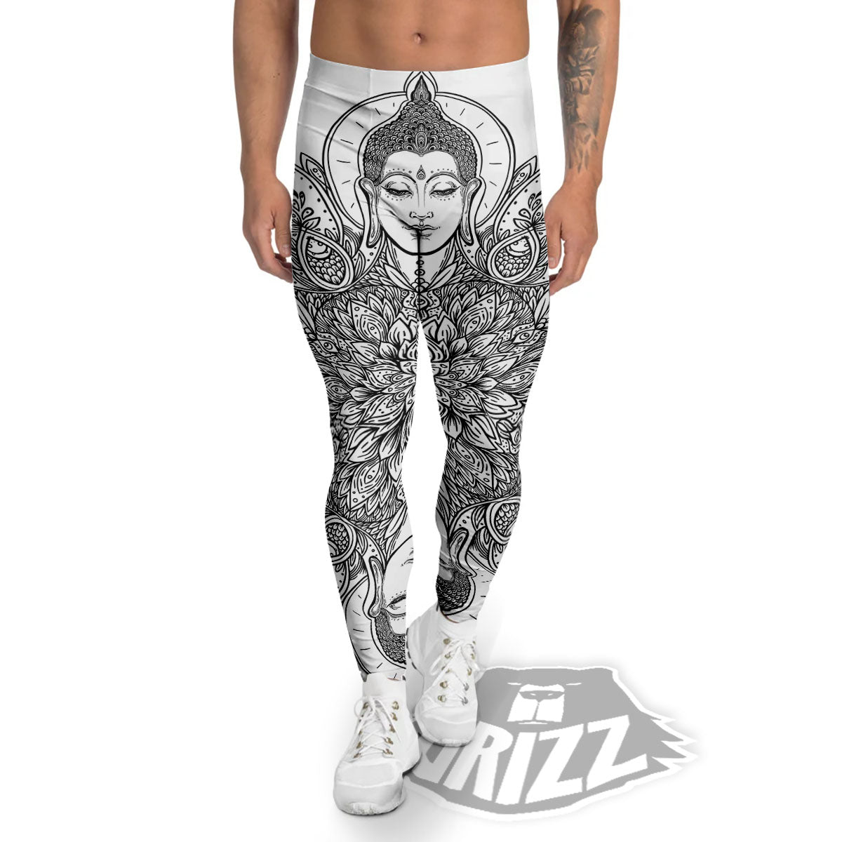 Buddha Face Ornate Mandala Print Men's Leggings-grizzshop