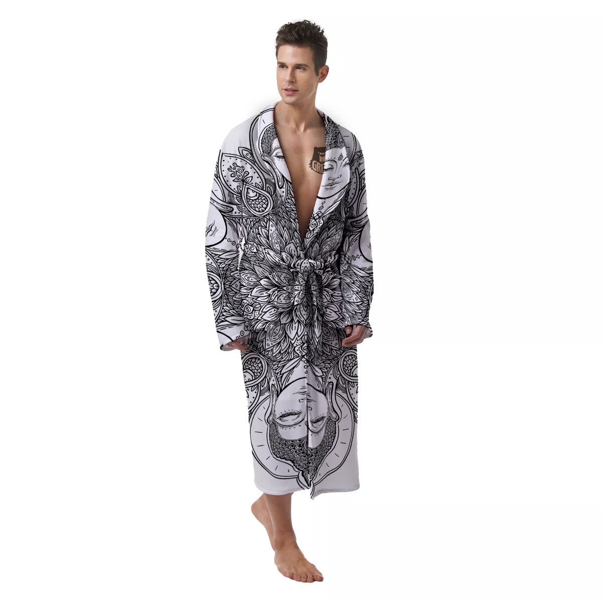 Buddha Face Ornate Mandala Print Men's Robe-grizzshop