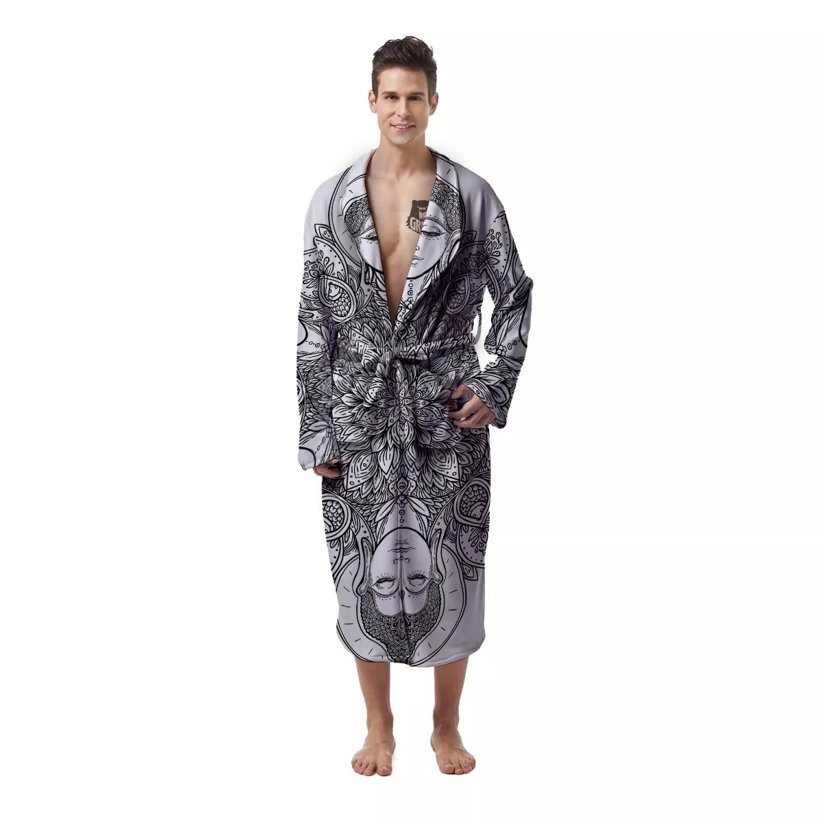 Buddha Face Ornate Mandala Print Men's Robe-grizzshop