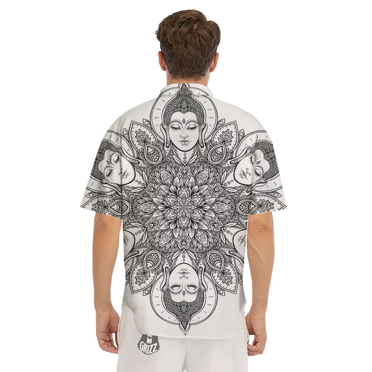 Buddha Face Ornate Mandala Print Men's Short Sleeve Shirts-grizzshop