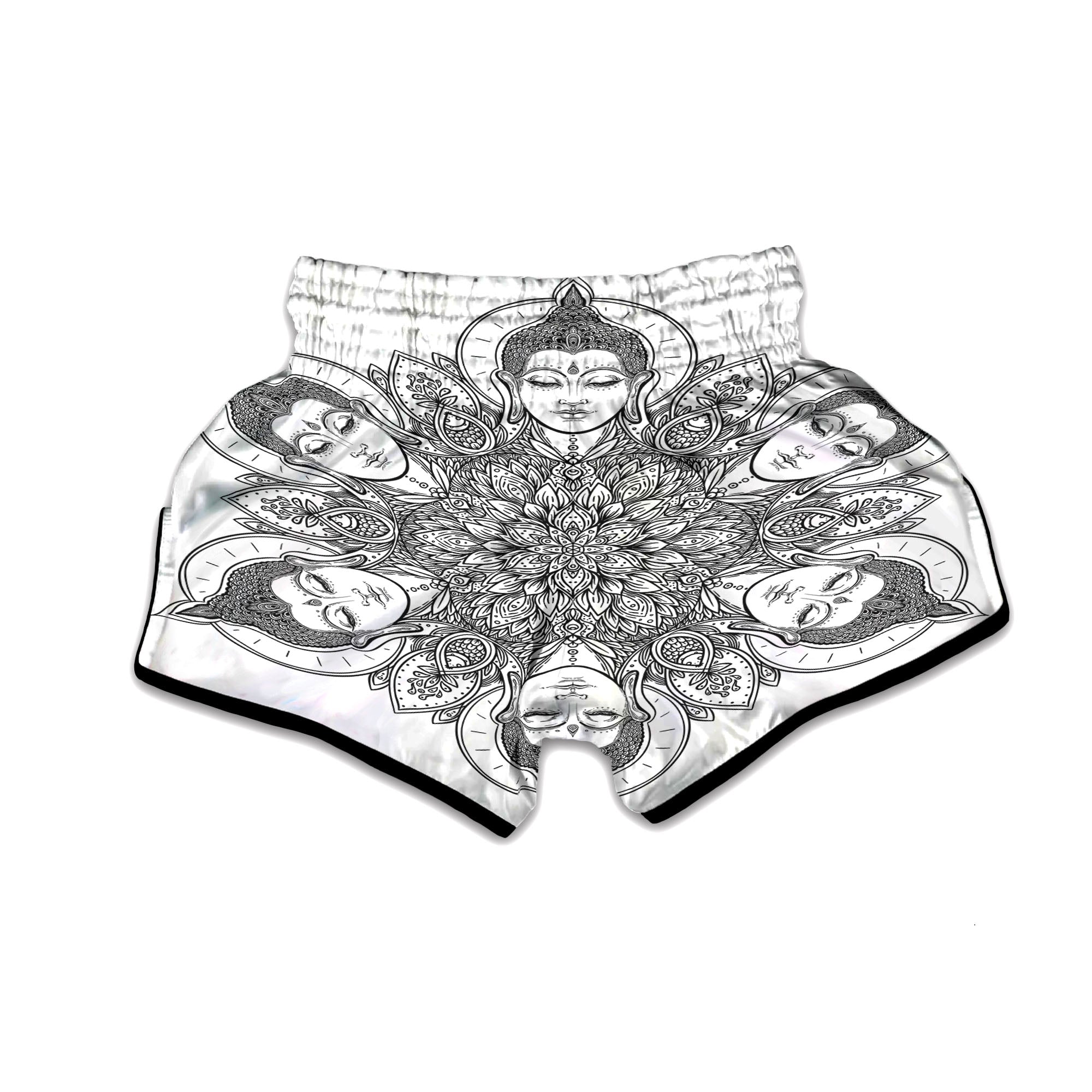 Buddha Face Ornate Mandala Print Muay Thai Boxing Shorts-grizzshop