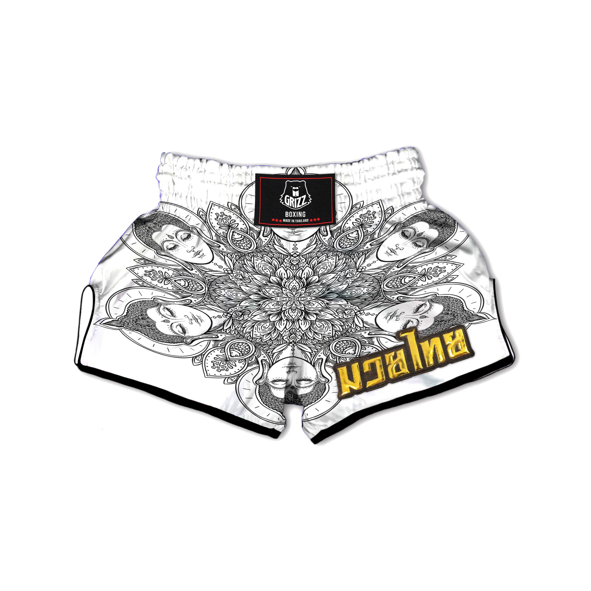 Buddha Face Ornate Mandala Print Muay Thai Boxing Shorts-grizzshop