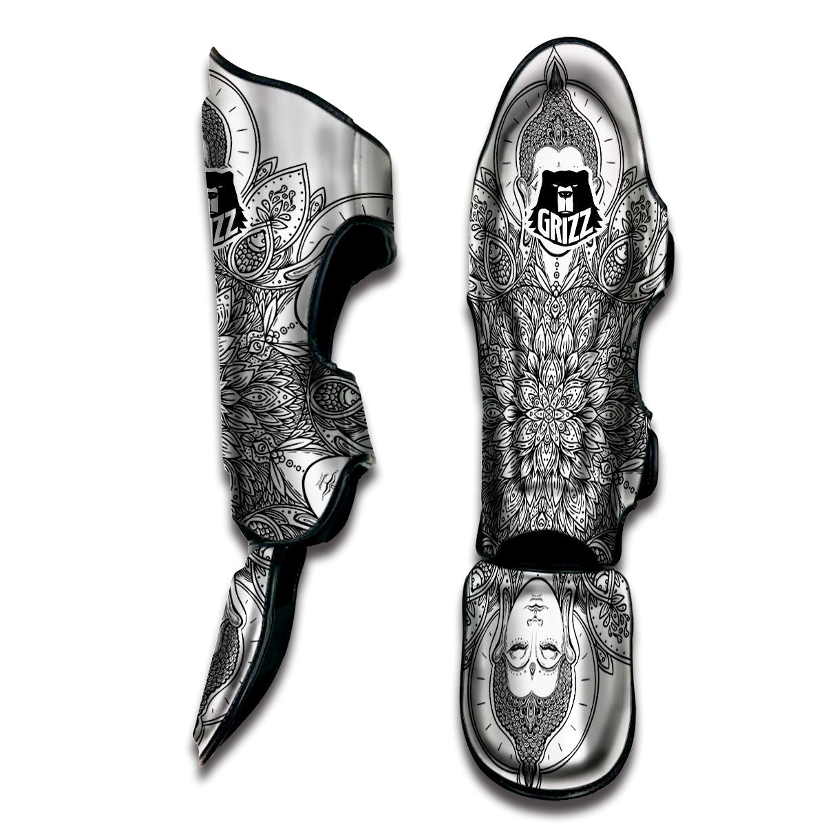 Buddha Face Ornate Mandala Print Muay Thai Shin Guards-grizzshop