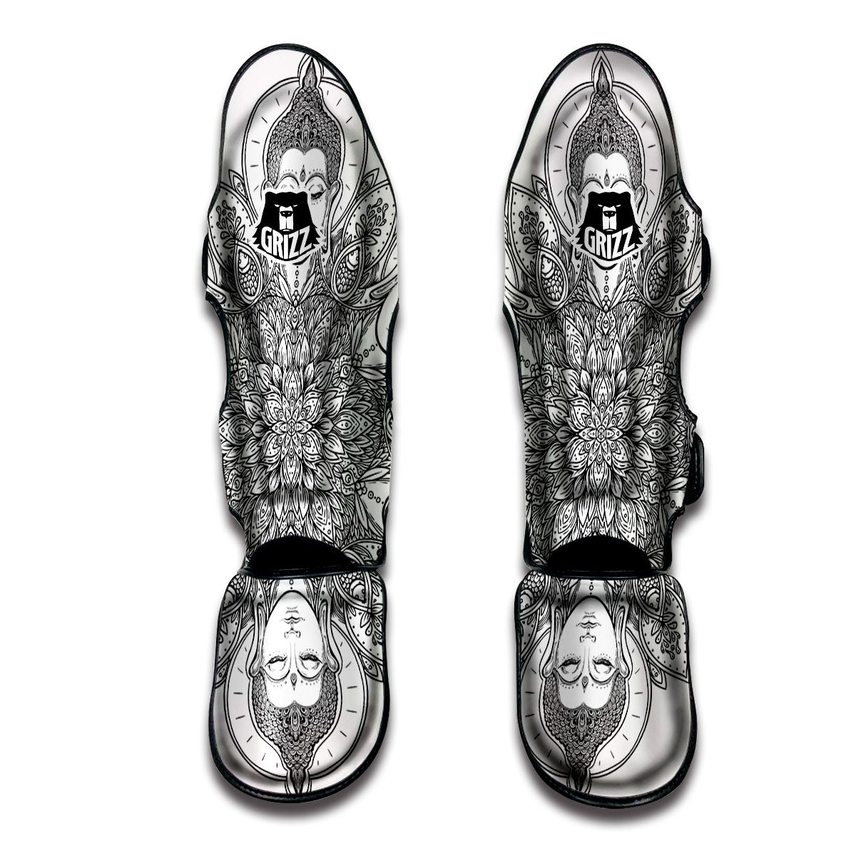 Buddha Face Ornate Mandala Print Muay Thai Shin Guards-grizzshop