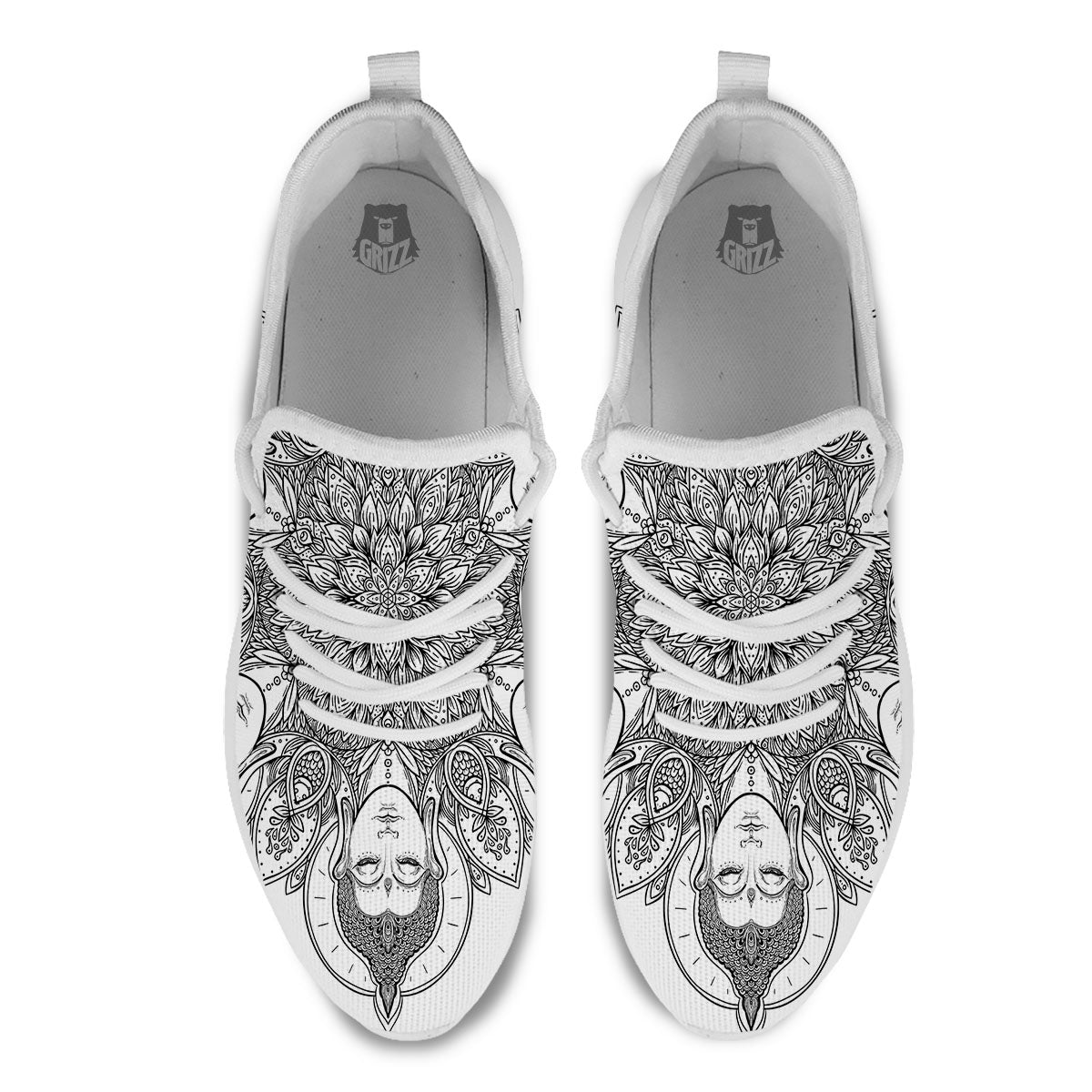 Buddha Face Ornate Mandala Print White Athletic Shoes-grizzshop