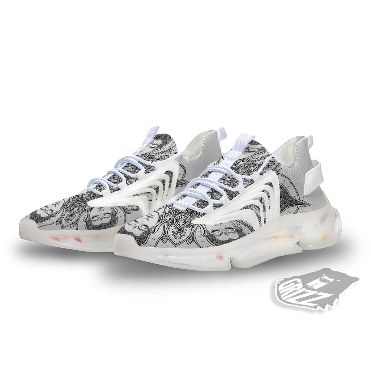Buddha Face Ornate Mandala Print White Gym Shoes-grizzshop