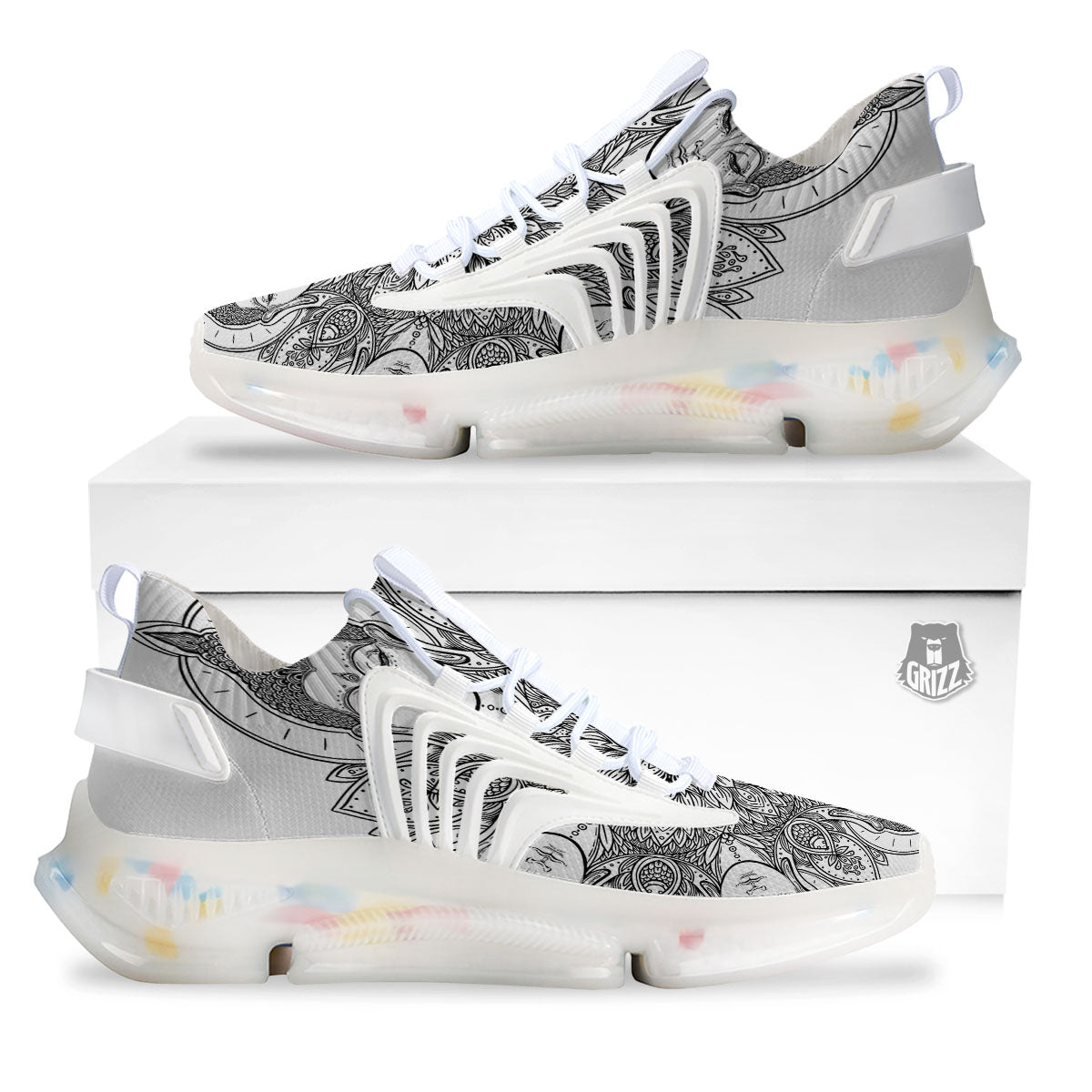 Buddha Face Ornate Mandala Print White Gym Shoes-grizzshop