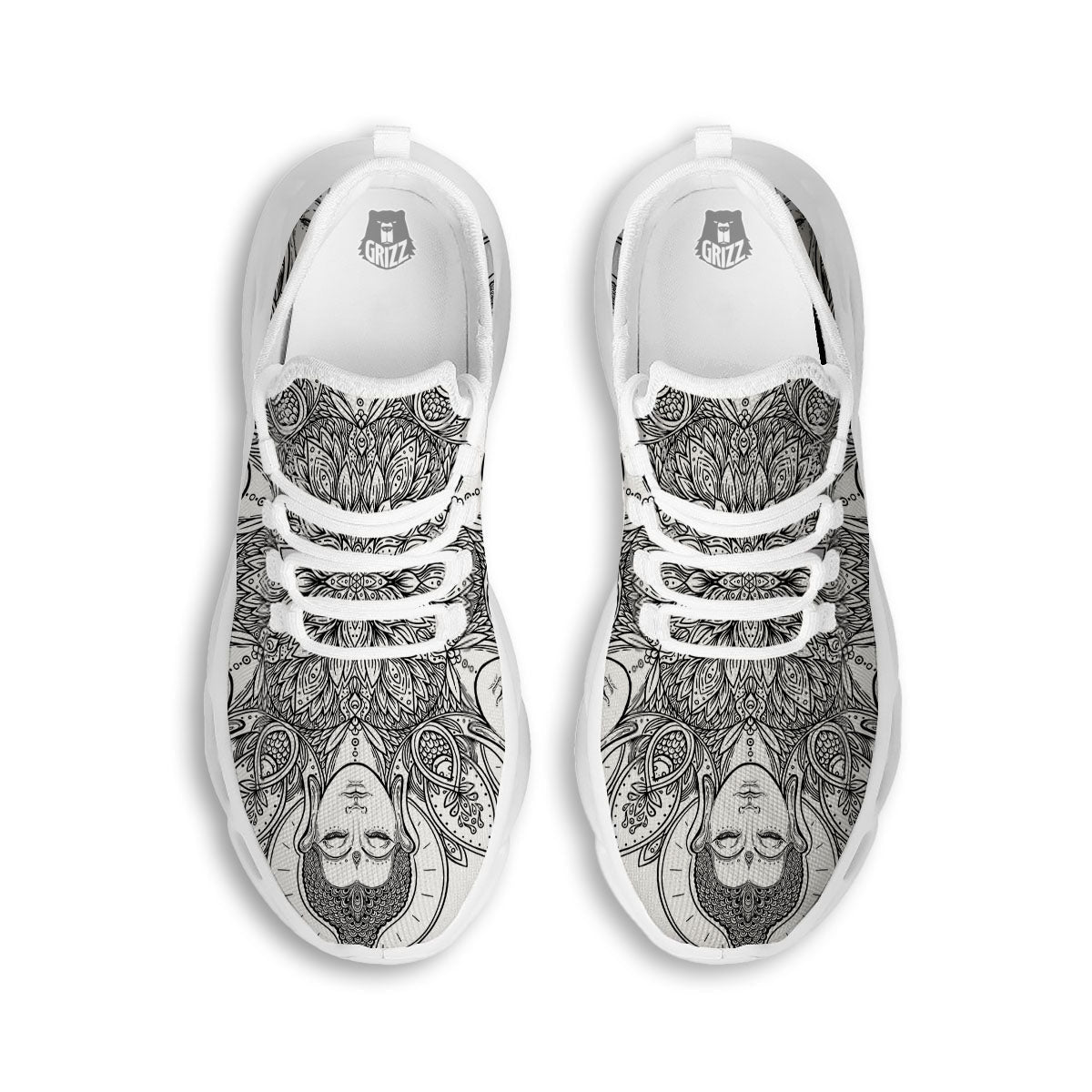 Buddha Face Ornate Mandala Print White Running Shoes-grizzshop