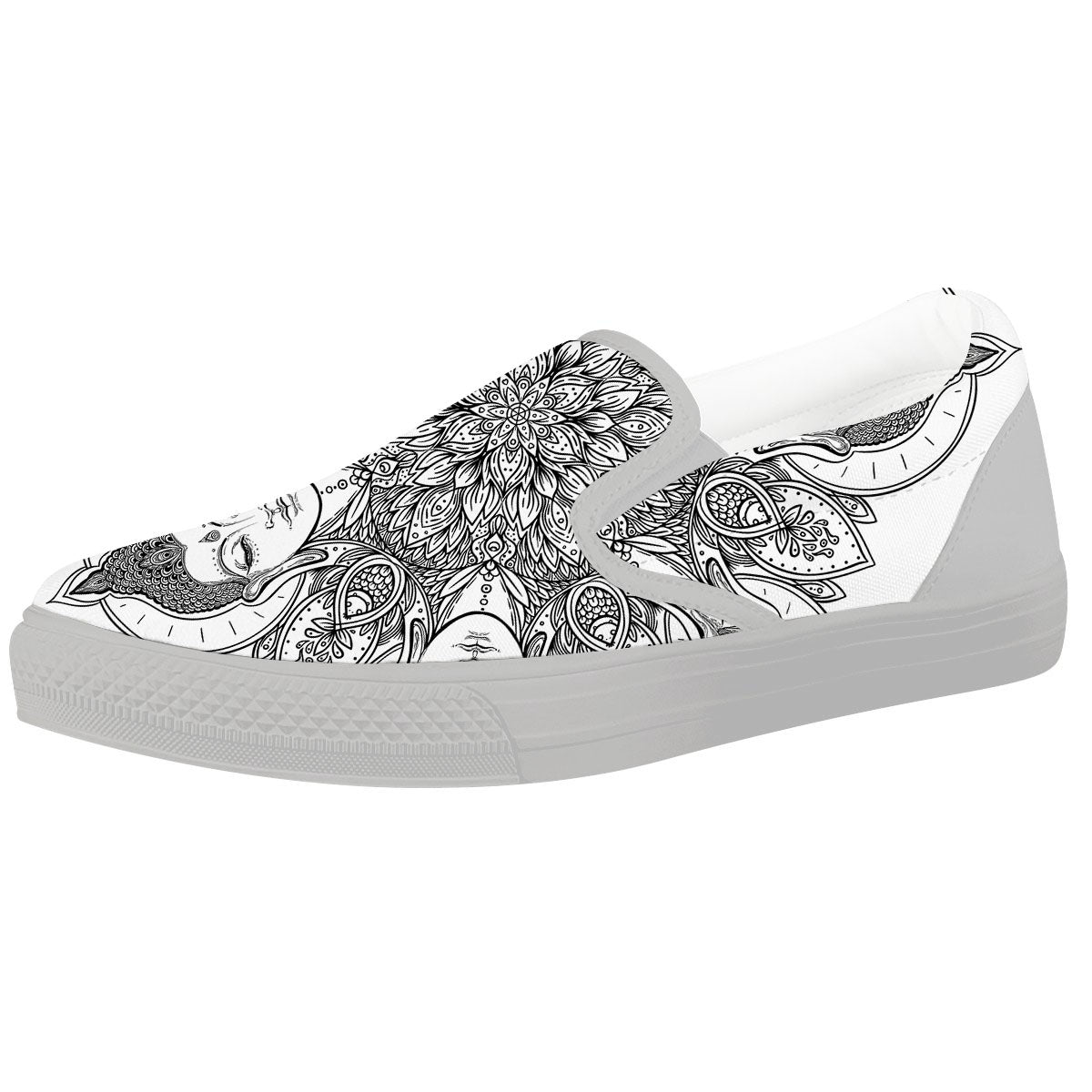 Buddha Face Ornate Mandala Print White Slip On Shoes-grizzshop