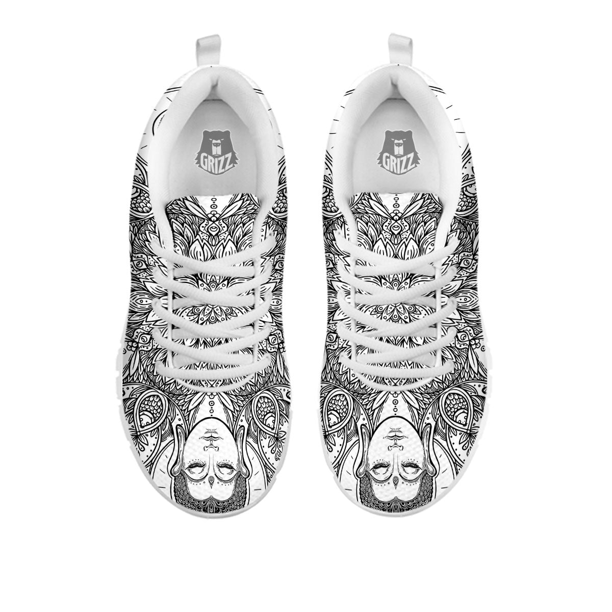 Buddha Face Ornate Mandala Print White Sneaker-grizzshop