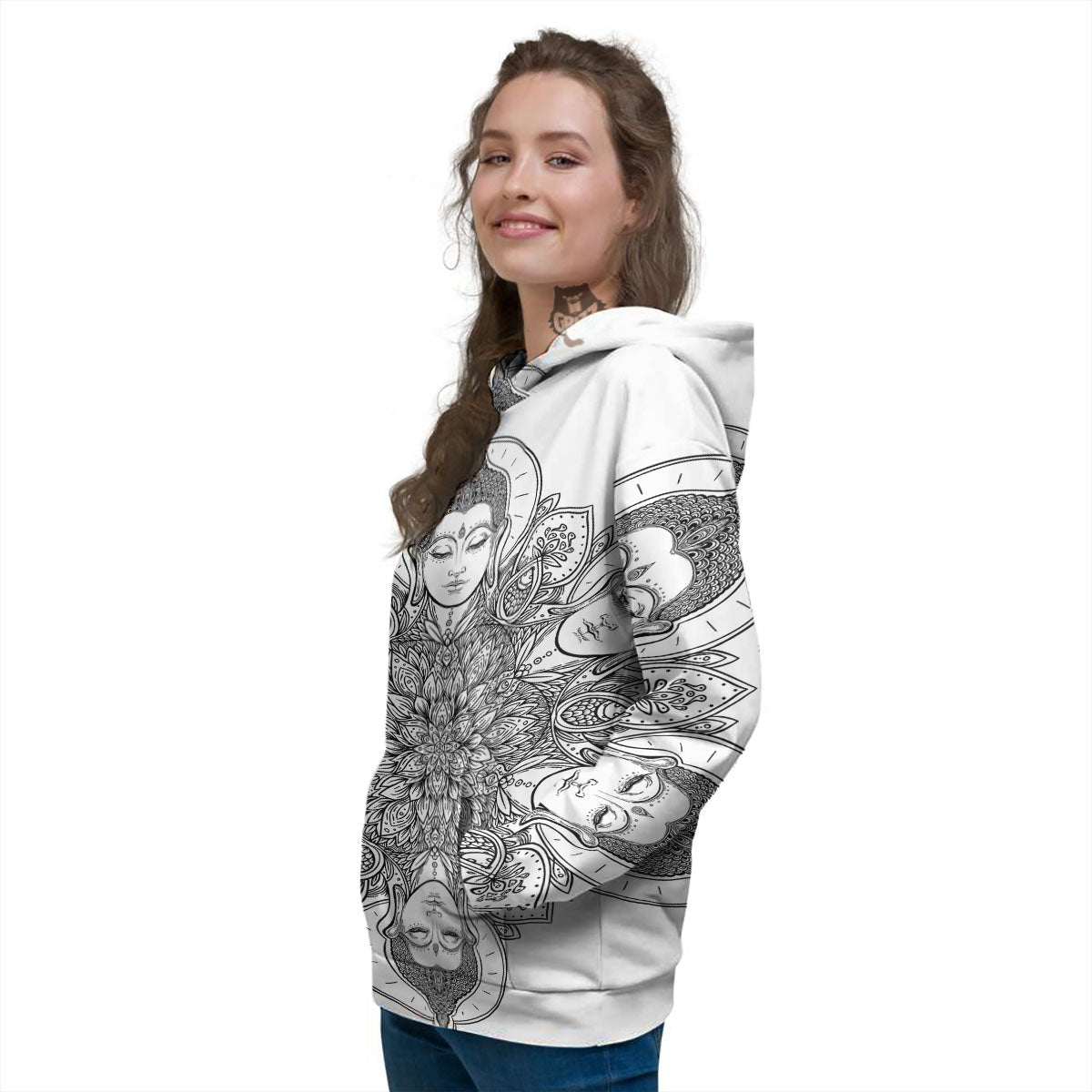 Buddha Face Ornate Mandala Print Women's Hoodie-grizzshop