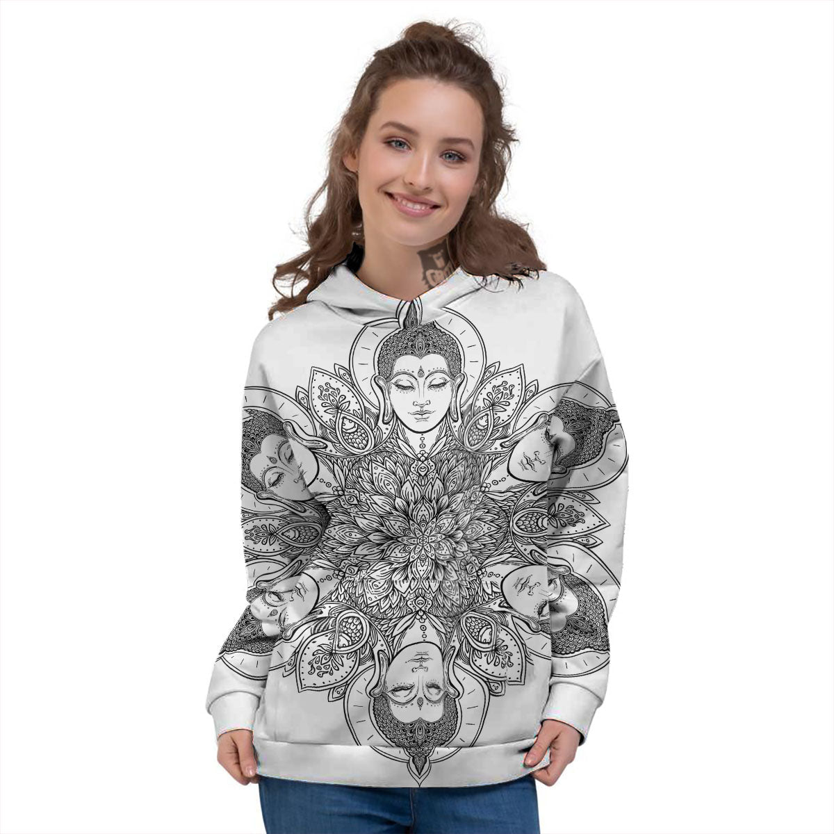 Buddha Face Ornate Mandala Print Women's Hoodie-grizzshop