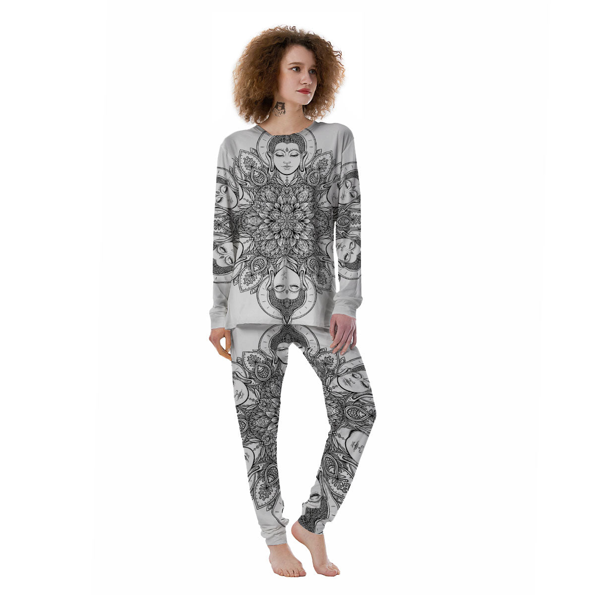 Buddha Face Ornate Mandala Print Women's Pajamas-grizzshop