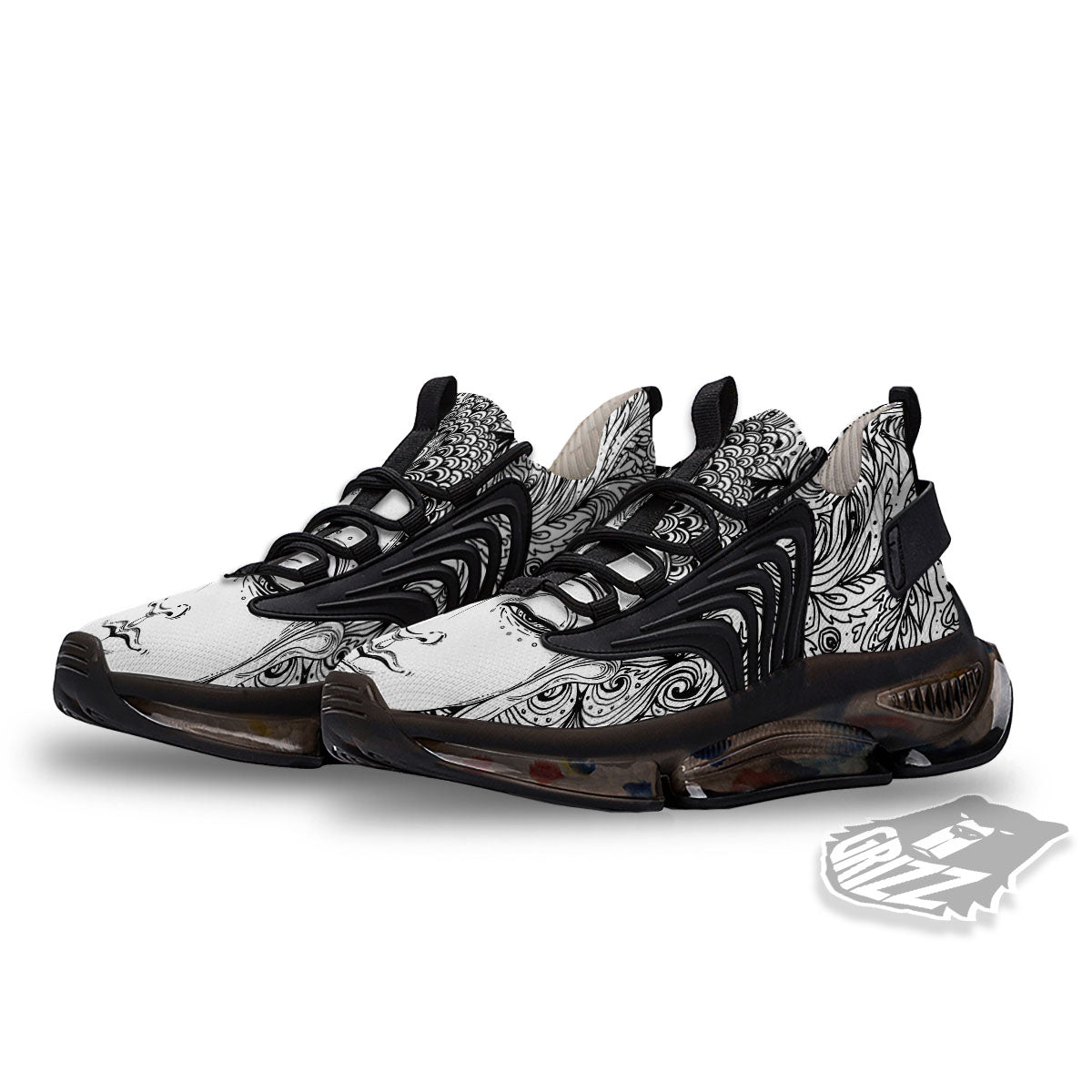 Buddha Mandala Spiritual Black White Print Black Gym Shoes-grizzshop