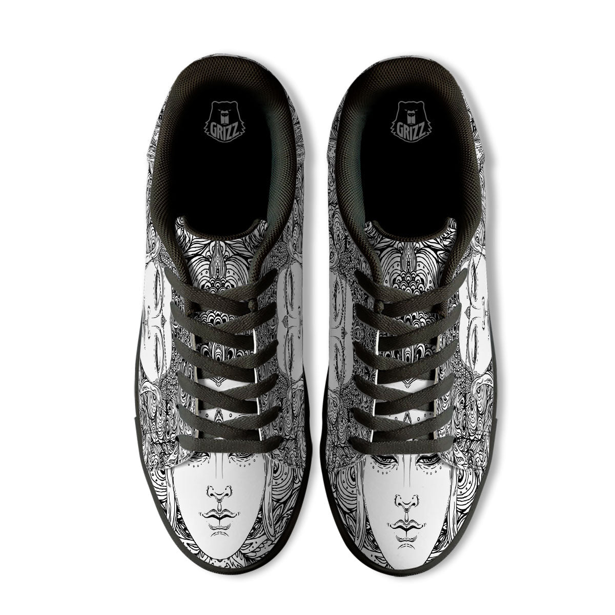 Buddha Mandala Spiritual Black White Print Black Low Top Sneakers-grizzshop