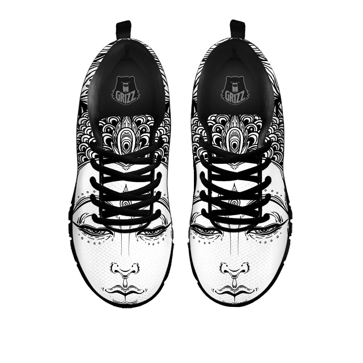 Buddha Mandala Spiritual Black White Print Black Sneaker-grizzshop