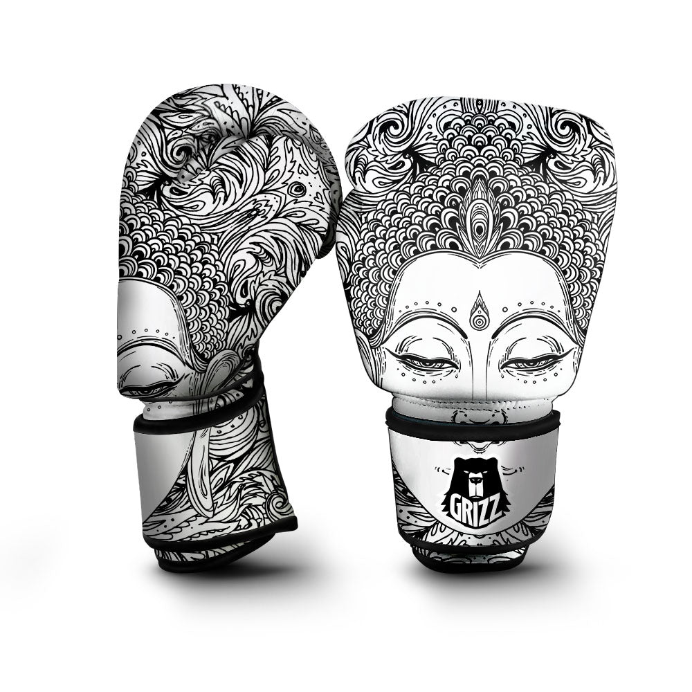 Buddha Mandala Spiritual Black White Print Boxing Gloves-grizzshop