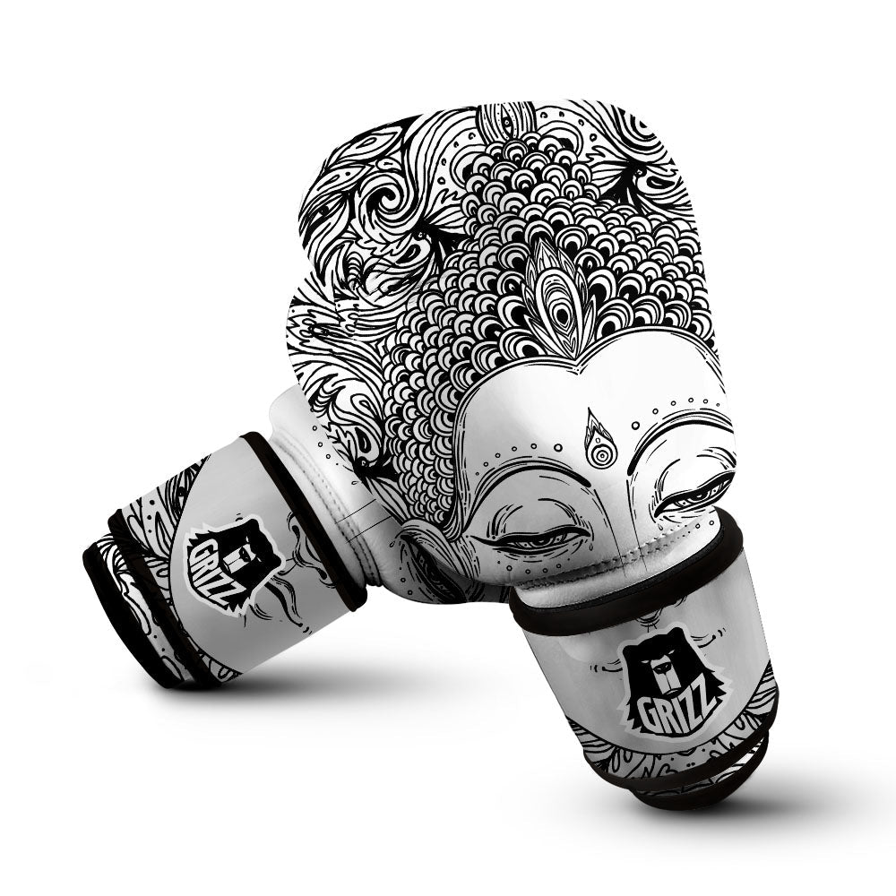 Buddha Mandala Spiritual Black White Print Boxing Gloves-grizzshop