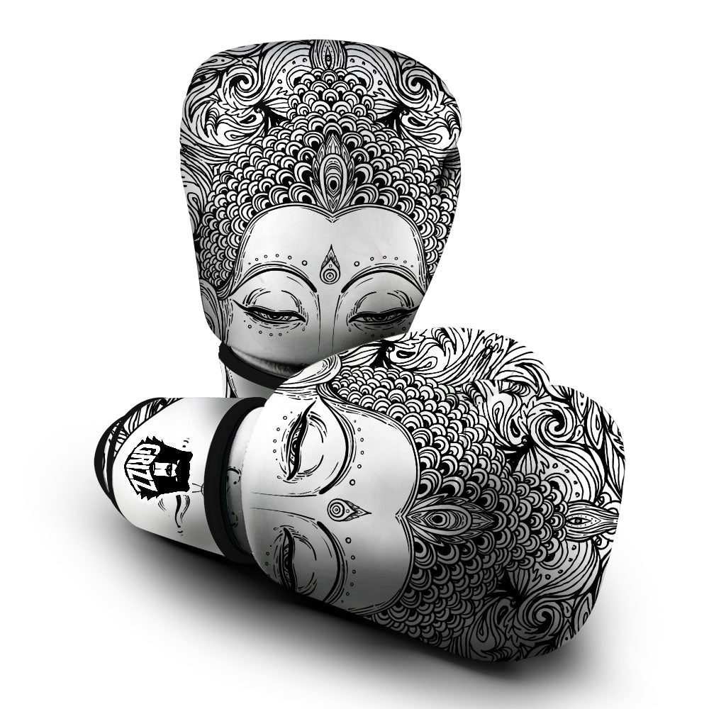 Buddha Mandala Spiritual Black White Print Boxing Gloves-grizzshop