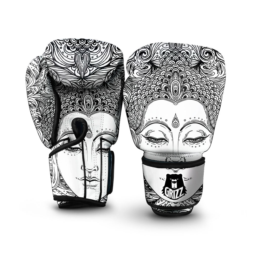 Buddha Mandala Spiritual Black White Print Boxing Gloves-grizzshop