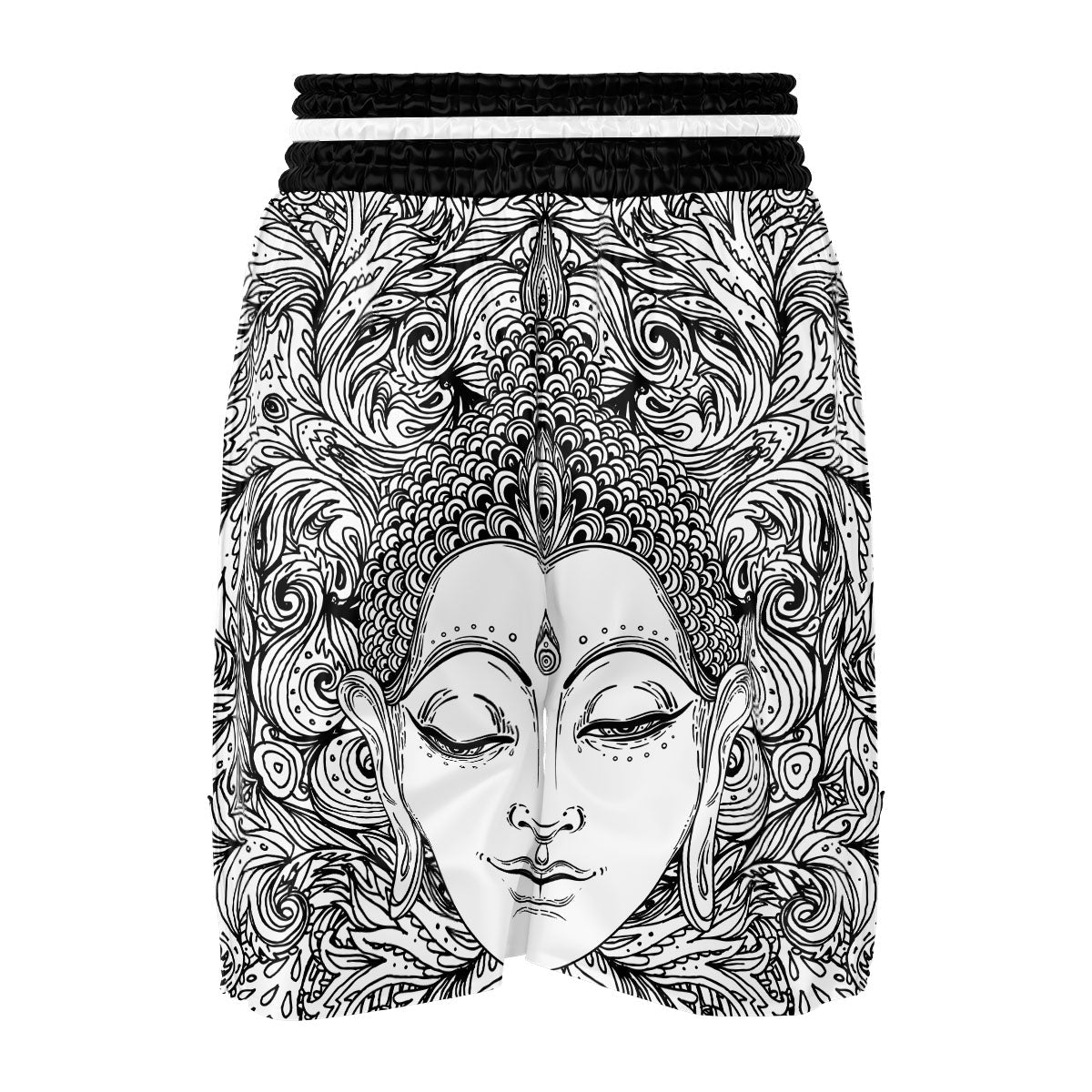Buddha Mandala Spiritual Black White Print Boxing Shorts-grizzshop