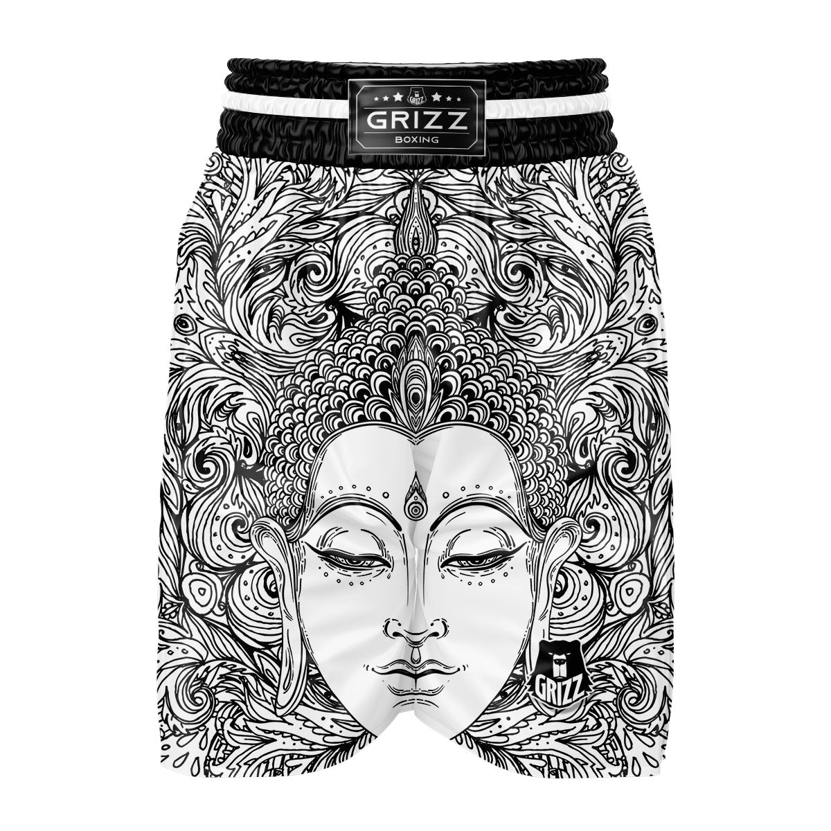 Buddha Mandala Spiritual Black White Print Boxing Shorts-grizzshop