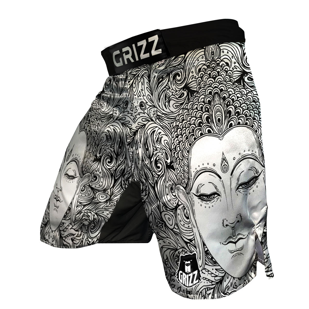 Buddha Mandala Spiritual Black White Print MMA Shorts-grizzshop