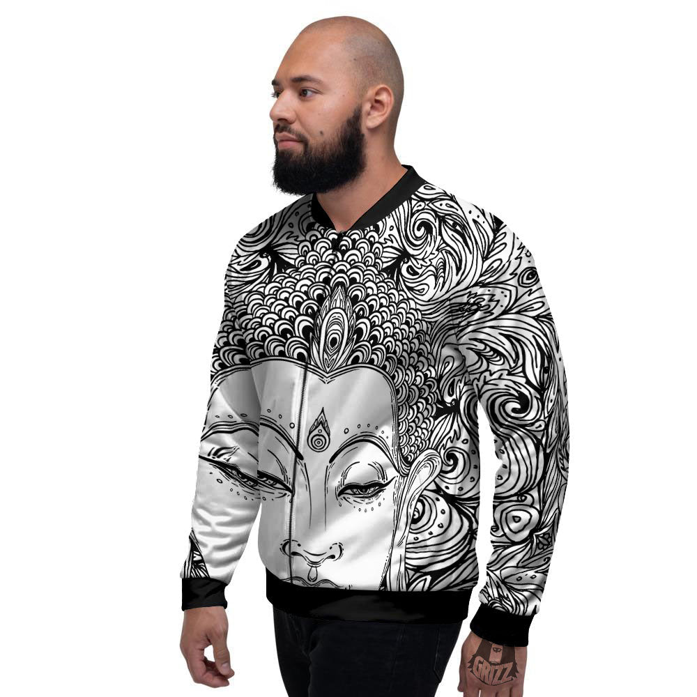 Buddha Mandala Spiritual Black White Print Men's Bomber Jacket-grizzshop