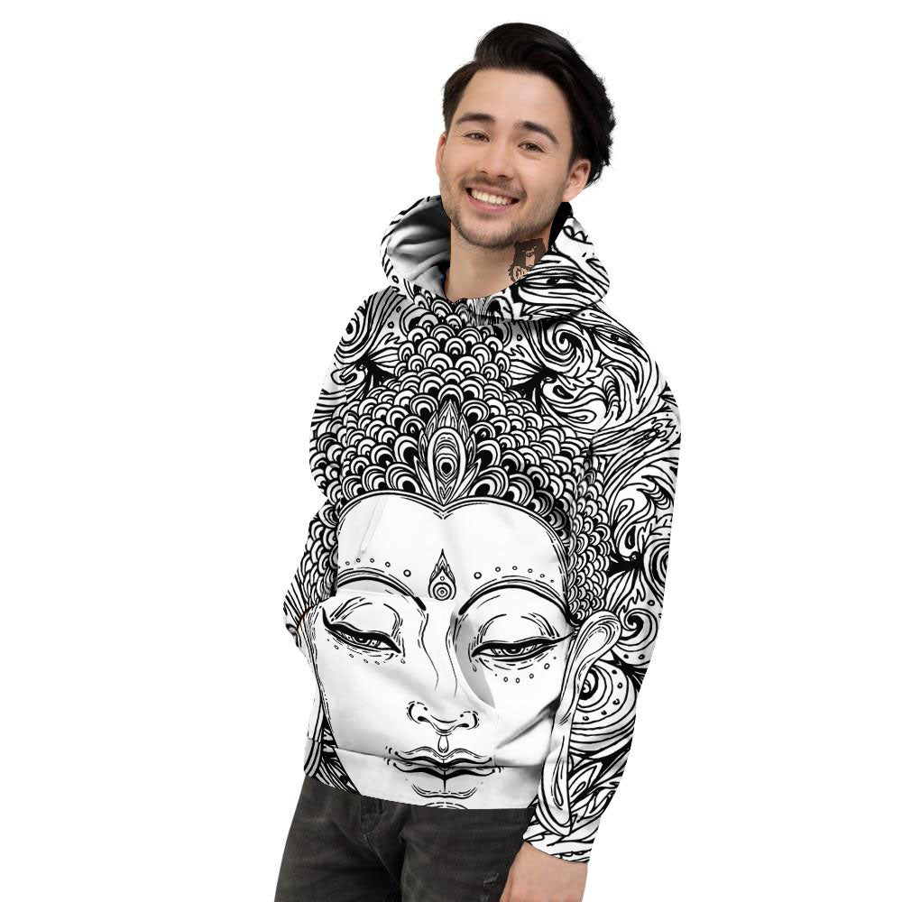 Buddha Mandala Spiritual Black White Print Men's Hoodie-grizzshop