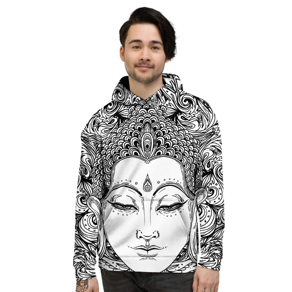 Buddha Mandala Spiritual Black White Print Men's Hoodie-grizzshop
